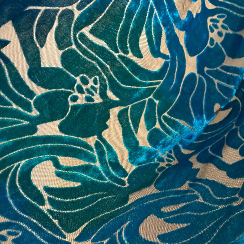 Floral Velvet Scarf with Blue & Green Tones